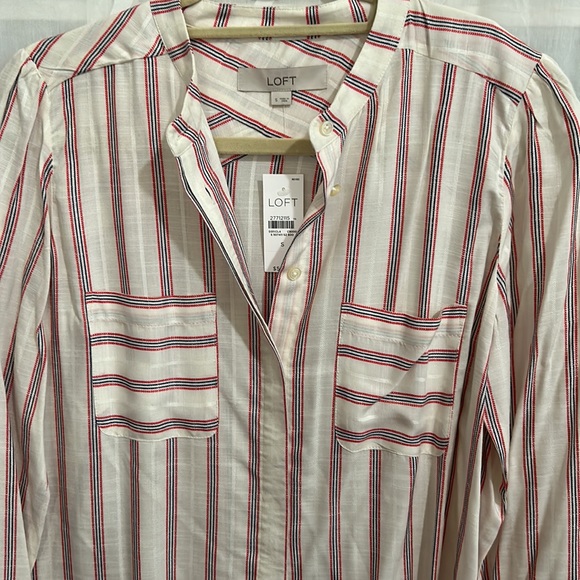 Loft Ivory Striped Long Sleeve Button Down Blouse, Size Small - Picture 3 of 4